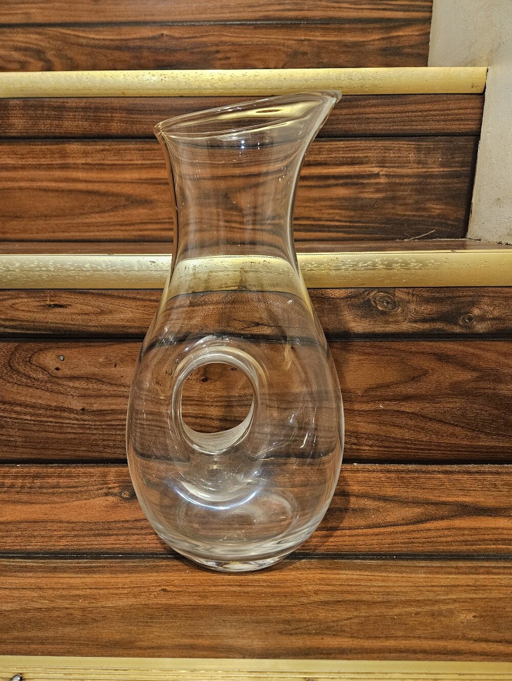 Vintage Mid Century Modern Clear Glass Donut Hole Pitcher Carafe Wine Decanter